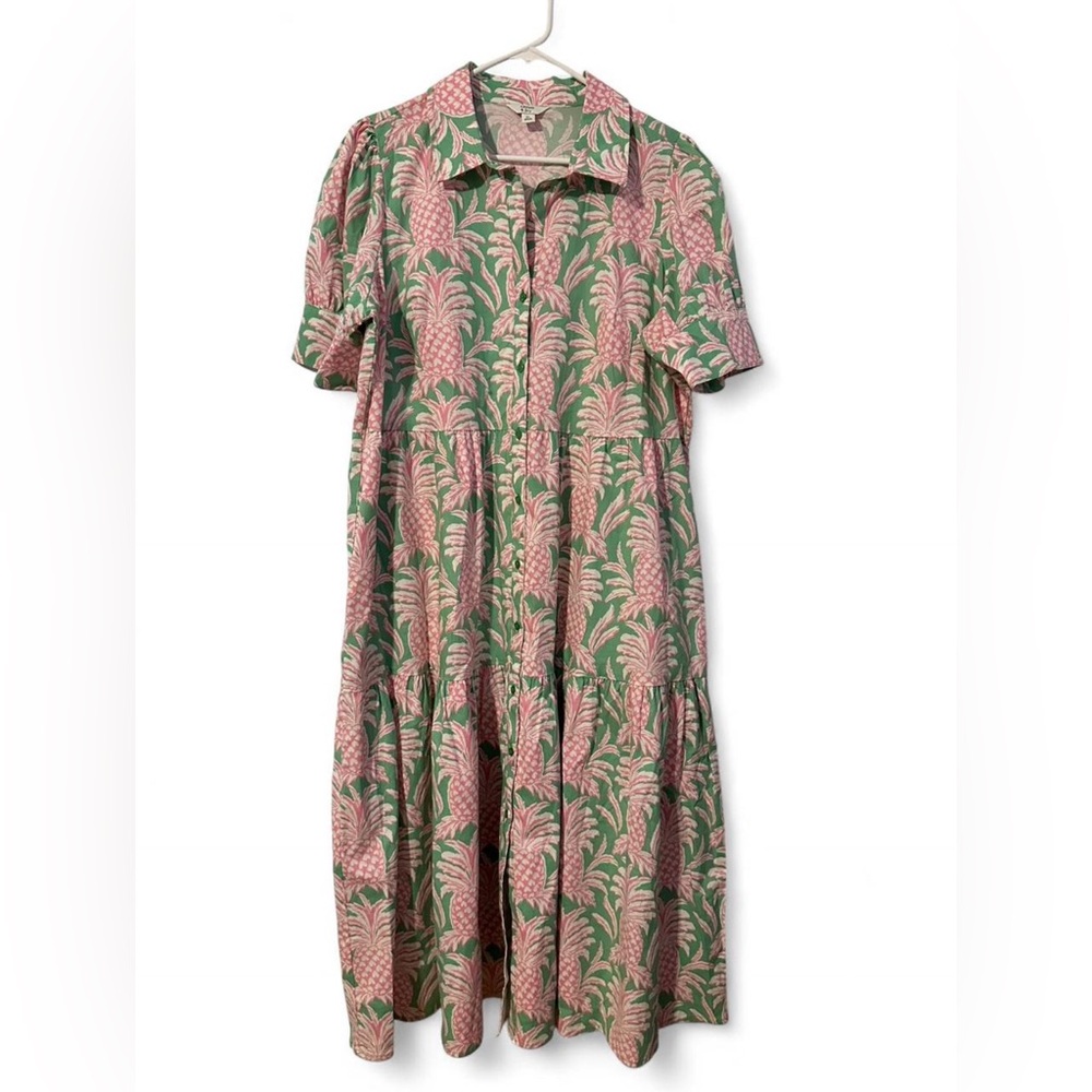 Crown & Ivy Pink and Green Pineapple Print Maxi Dress